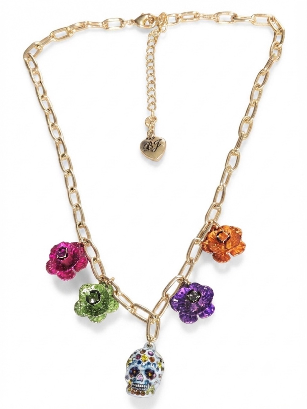 NWT ⚜️💖⚜️ Betsey Johnson Halloween Sugar Skull and Flowers Necklace - Picture 8 of 12